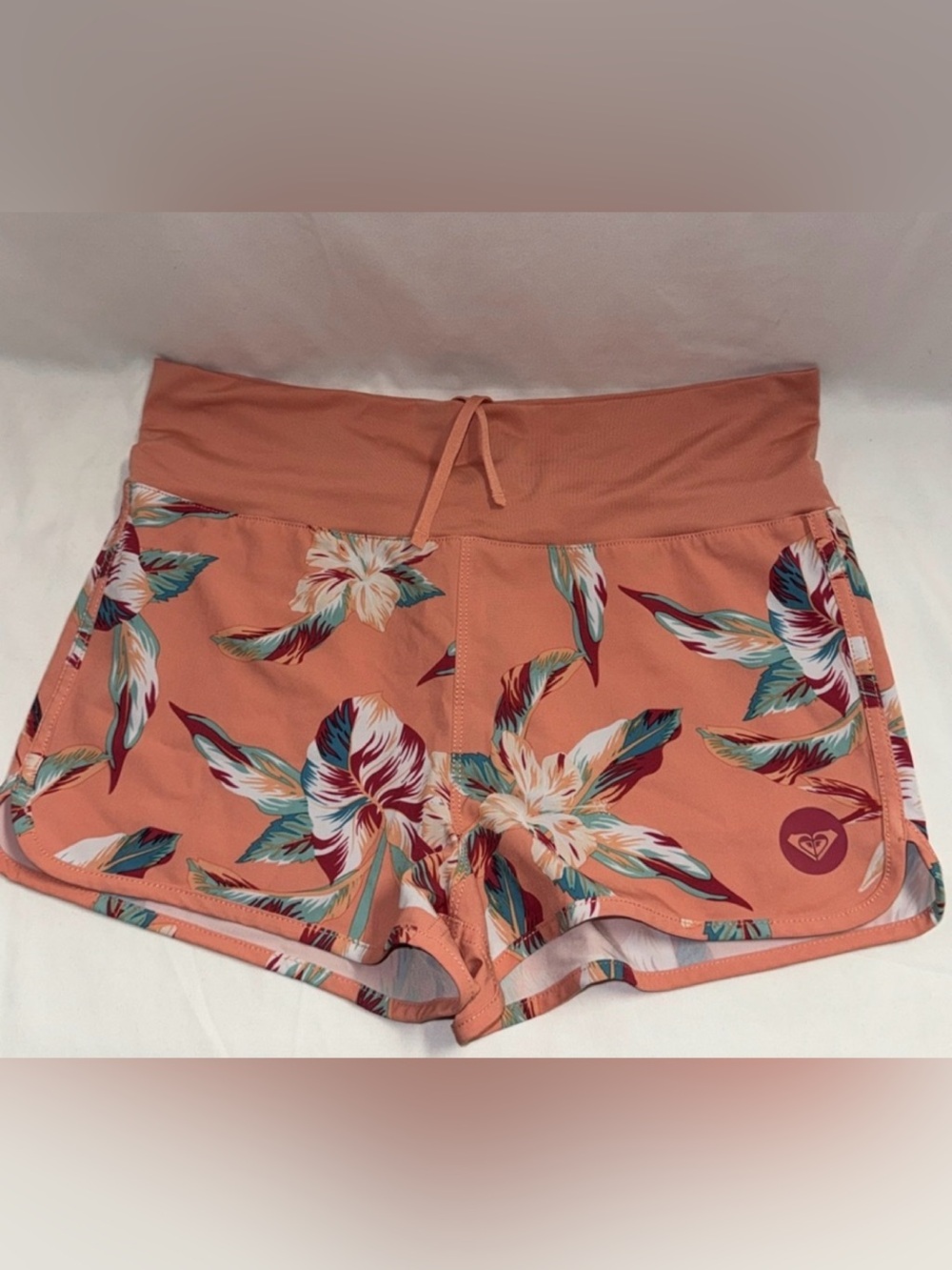 Roxy Athletic Shorts Terra Cotta Tropical Print Stretchy RN 114199 Sz 12/L Girls